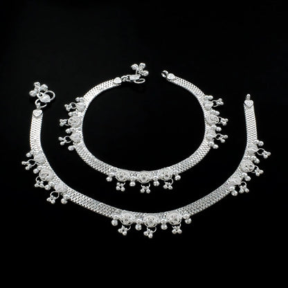 Real Sterling Silver women White CZ Anklet Ankle Pair 10.3"