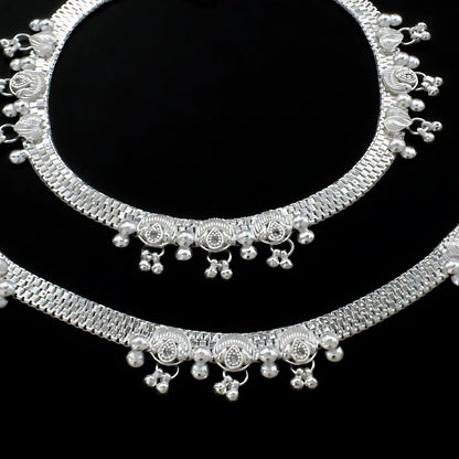 Real Sterling Silver women White CZ Anklet Ankle Pair 10.3"