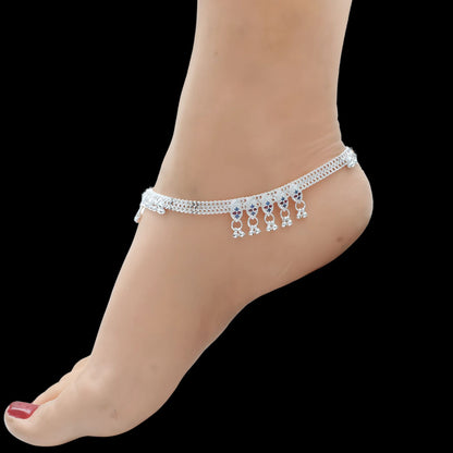 Real Sterling Silver women Blue Pink CZ party wear Anklet Ankle Pair 10.3"