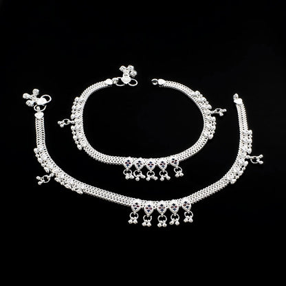 Real Sterling Silver women Blue Pink CZ party wear Anklet Ankle Pair 10.3"
