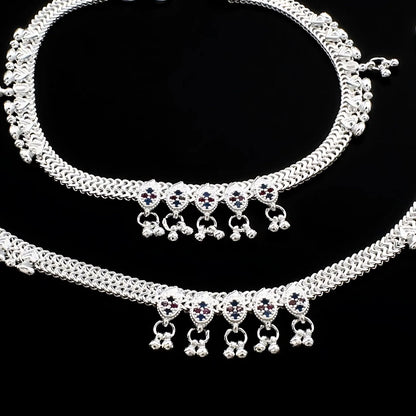 Real Sterling Silver women Blue Pink CZ party wear Anklet Ankle Pair 10.3"