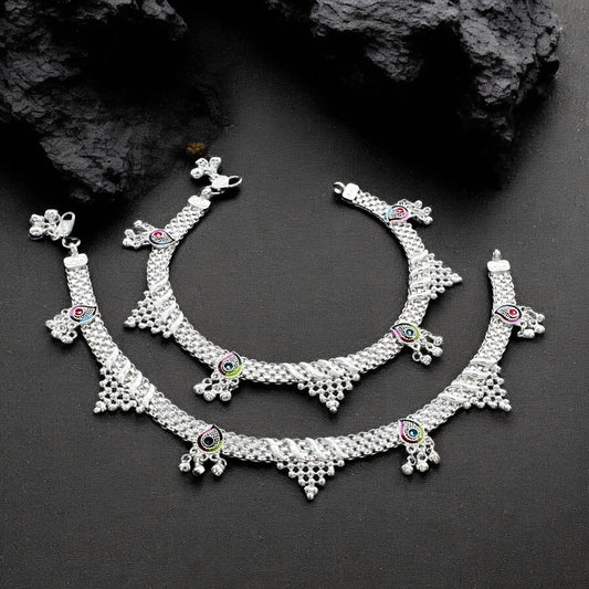 Real Sterling Silver women Bridal Anklet Ankle Pair 10.3"