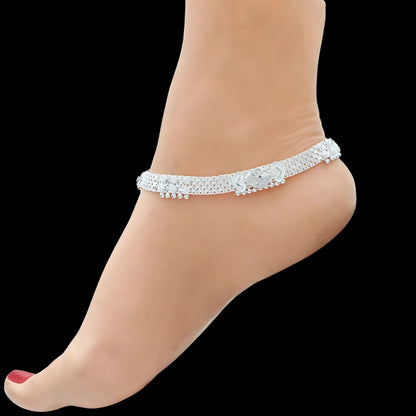 Traditional Real Sterling Silver women Pink CZ Anklet Ankle Pair 10.3"