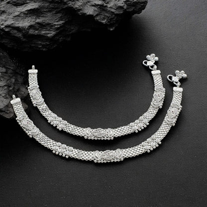 Traditional Real Sterling Silver women Pink CZ Anklet Ankle Pair 10.3"