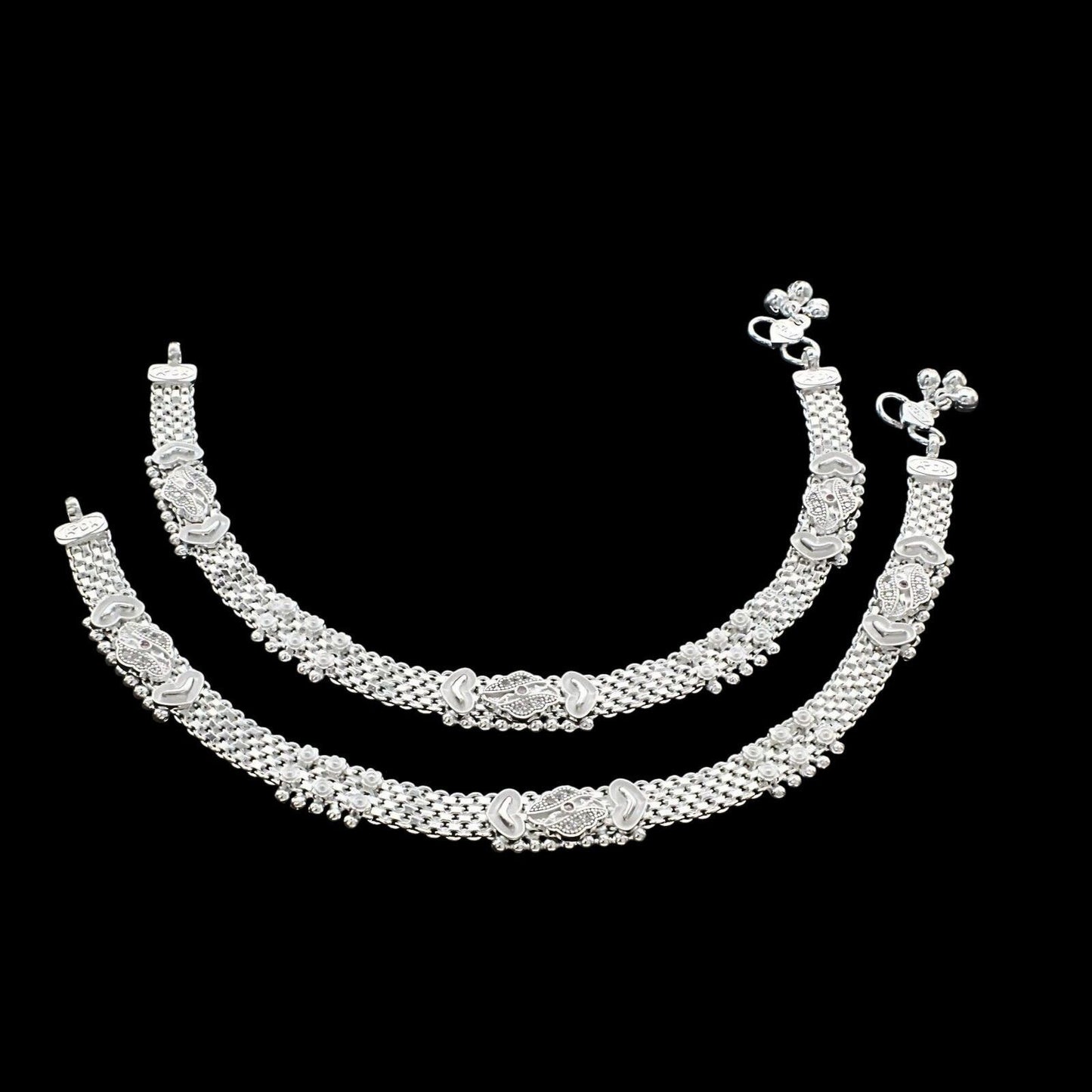 Traditional Real Sterling Silver women Pink CZ Anklet Ankle Pair 10.3"