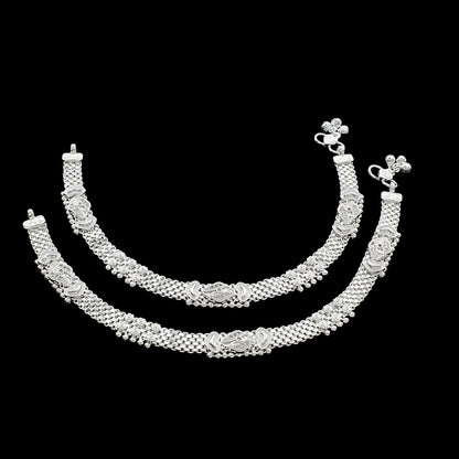 Traditional Real Sterling Silver women Pink CZ Anklet Ankle Pair 10.3"