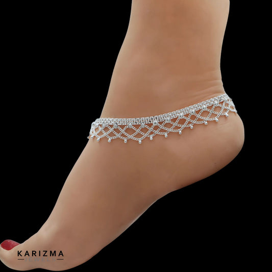 Real Sterling Silver Jhallar style Anklet Ankle Bracelet 10.3"