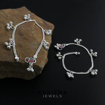 Real Sterling Silver Kids jingle bells Anklets Ankle chain Bracelet 8.5"