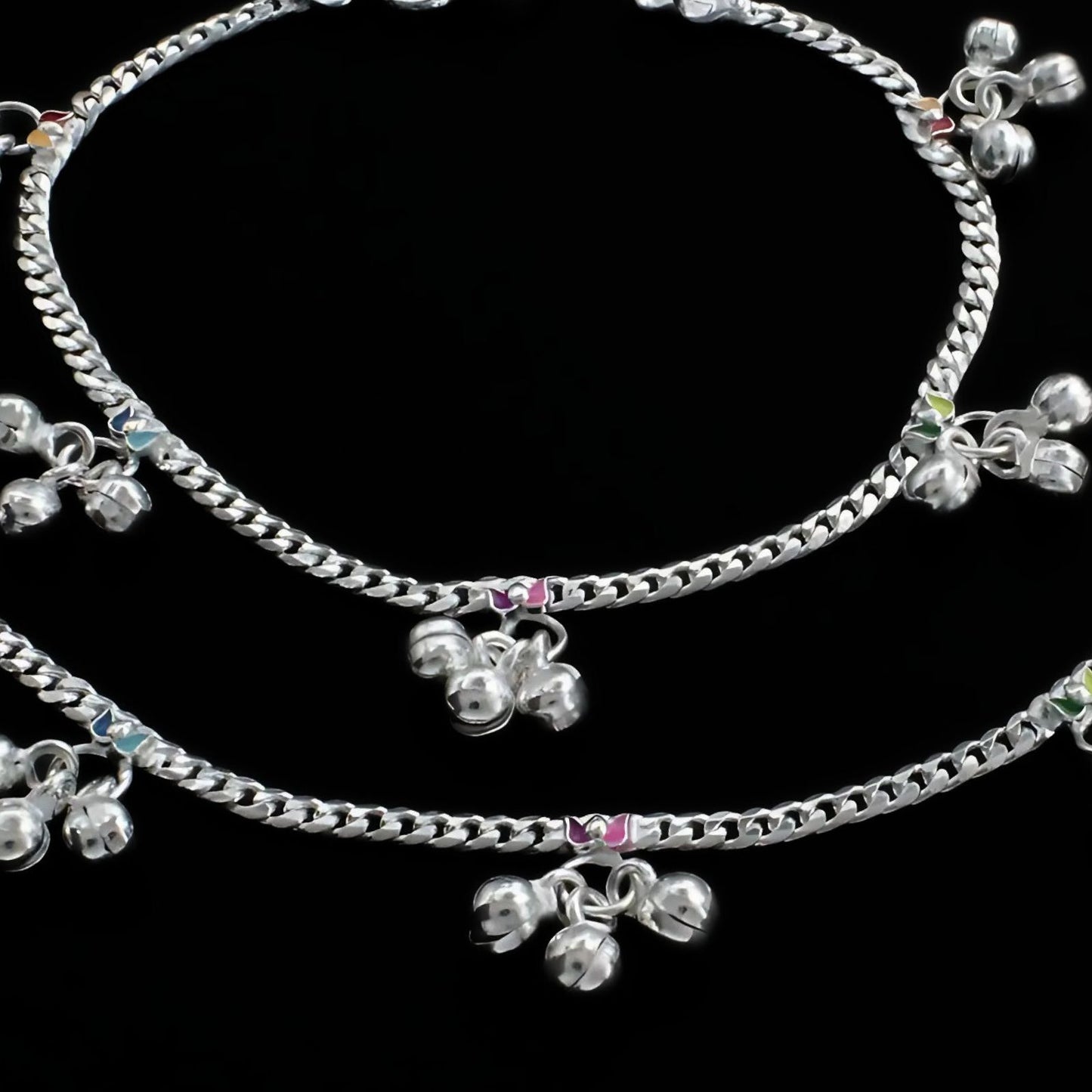 Real Sterling Silver Kids jingle bells Anklets Ankle chain Bracelet 8.5"