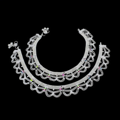 Real Sterling Silver women Bridal style Pink CZ Anklet Ankle Bracelet 10.3"
