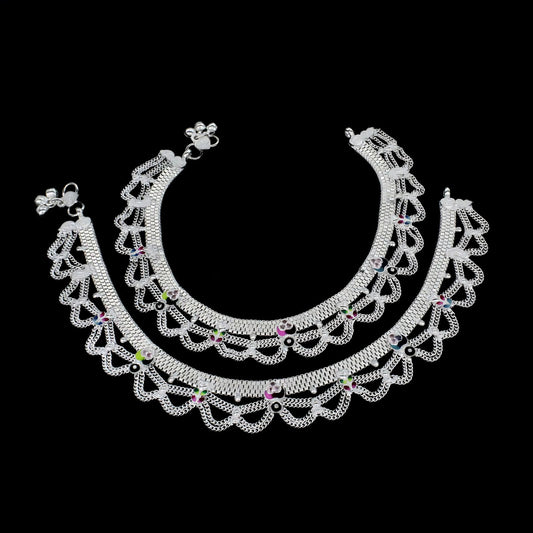 Real Sterling Silver women Bridal style Pink CZ Anklet Ankle Bracelet 10.3"