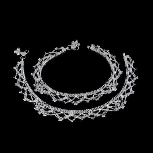 Real Sterling Silver women gifting jewelery Anklet Ankle Bracelet 10.3"