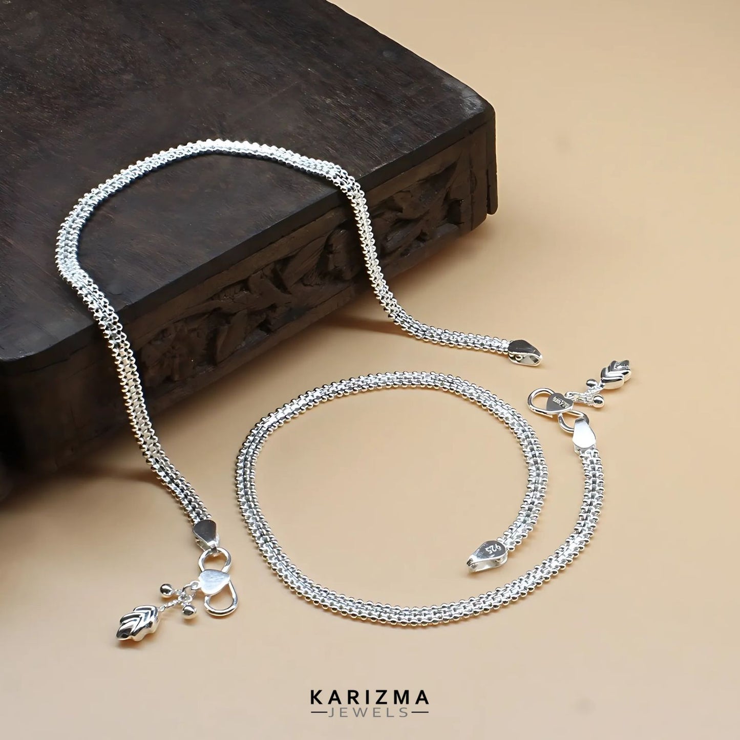 925 Sterling Silver women Excellent Anklets Pair 10.3"