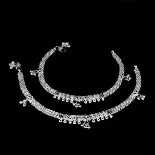Real Sterling Silver women Multi CZ gifting Anklet Ankle Bracelet 10.3"