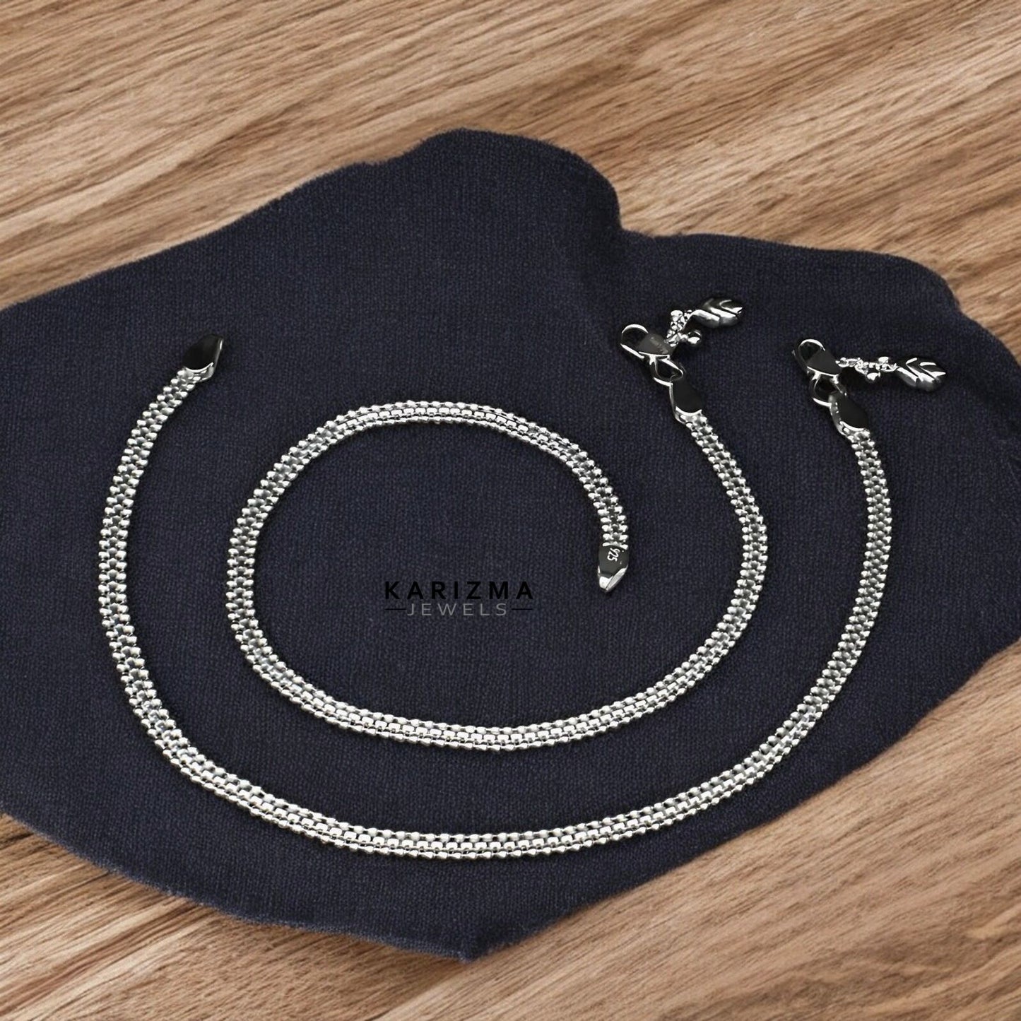 925 Sterling Silver women Excellent Anklets Pair 10.3"