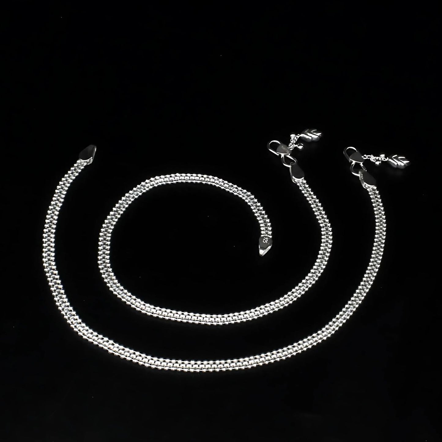925 Sterling Silver women Excellent Anklets Pair 10.3"