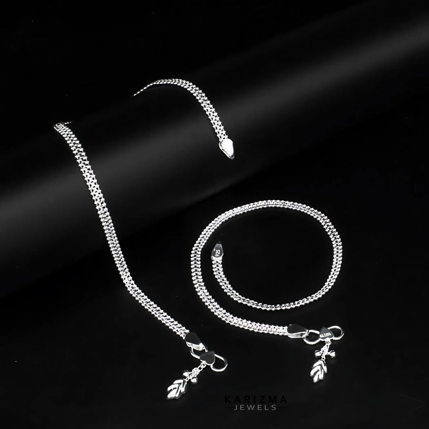 925 Sterling Silver women Excellent Anklets Pair 10.3"