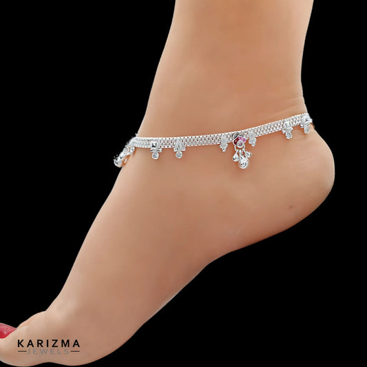Real Sterling Silver Women handmade Pink White CZ Anklet Ankle Bracelet 10"
