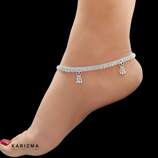Real Sterling Silver Pink CZ party wear Anklet Ankle Bracelet 10.3"