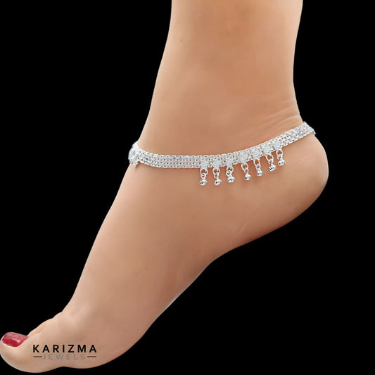 Real Sterling Silver cultural design Anklet Ankle Bracelet 10.3"