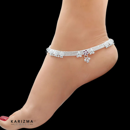 Real Sterling Silver women Pink CZ  brides collection Anklet Ankle Bracelet 10.3"