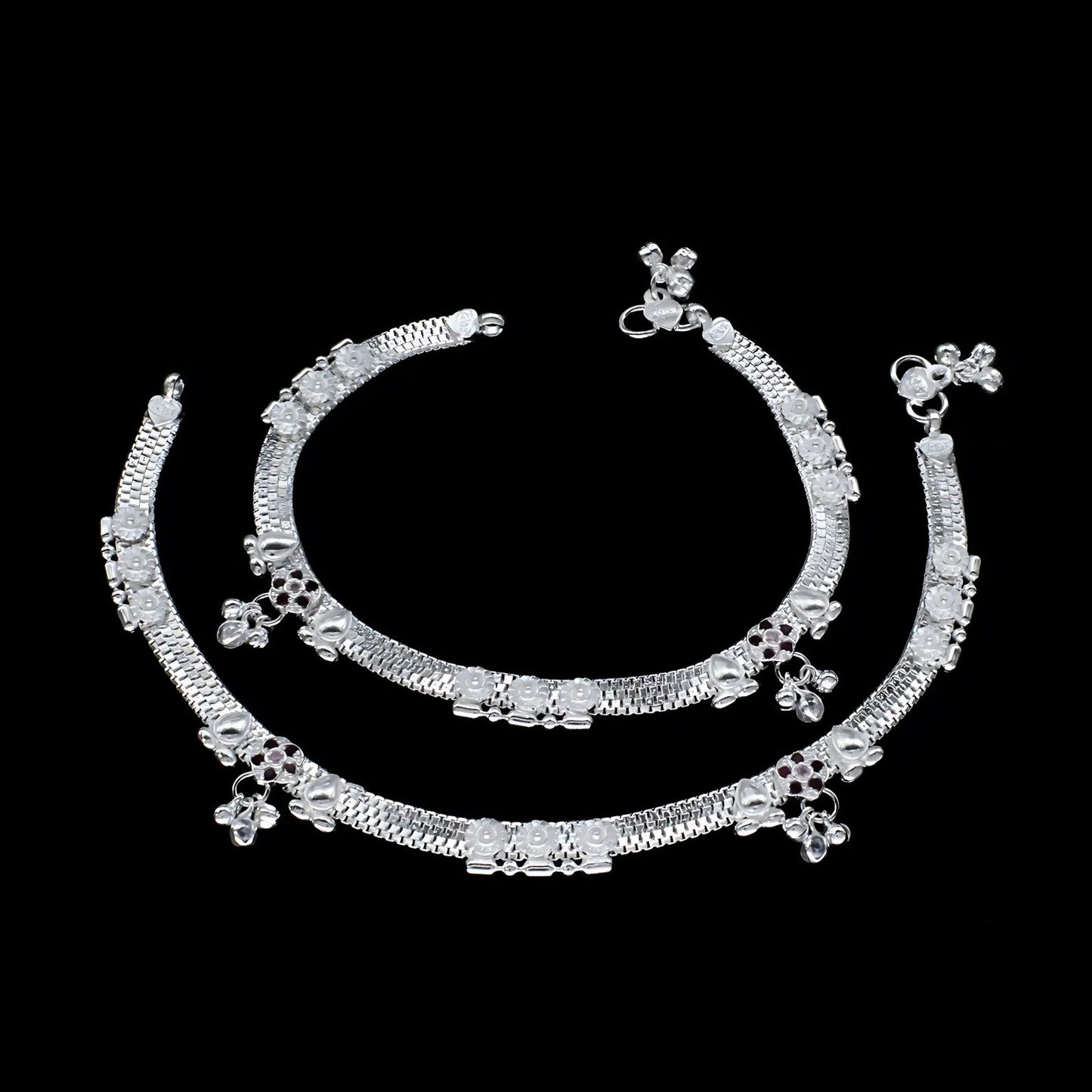 Real Sterling Silver women Pink CZ  brides collection Anklet Ankle Bracelet 10.3"