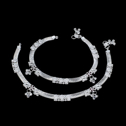 Real Sterling Silver women Pink CZ  brides collection Anklet Ankle Bracelet 10.3"
