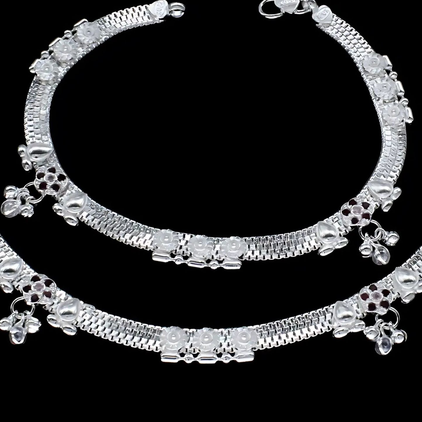 Real Sterling Silver women Pink CZ  brides collection Anklet Ankle Bracelet 10.3"