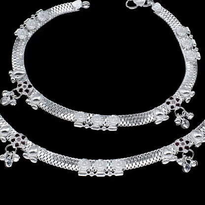 Real Sterling Silver women Pink CZ  brides collection Anklet Ankle Bracelet 10.3"