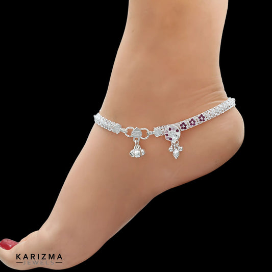 Real Sterling Silver Pink CZ women handmade Anklet Ankle Bracelet 10.3"