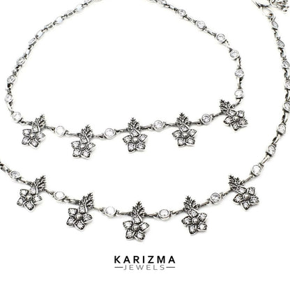925 Sterling Silver Women White CZ Oxidised Excellent gifting Anklets Pair 10.7"