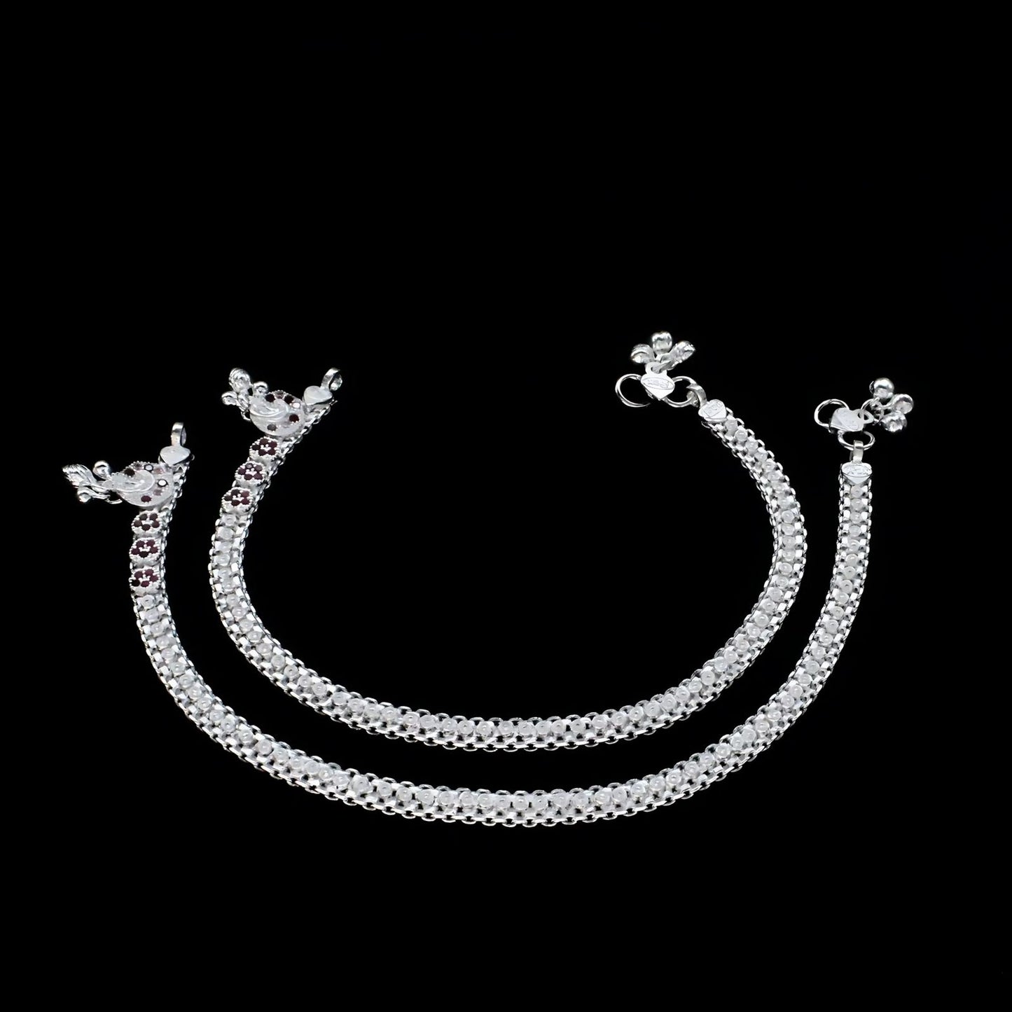Real Sterling Silver Pink CZ women handmade Anklet Ankle Bracelet 10.3"