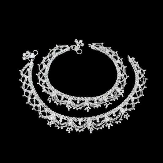 Real Sterling Silver women gorgeous Anklet Ankle Bracelet 10.5"