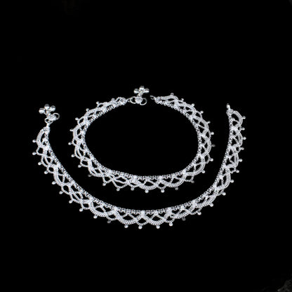 Real Sterling Silver Indian women Anklets Ankle Pair 10.5"