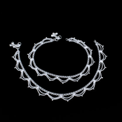 Real Sterling Silver Indian women party wear Anklets Ankle Pair 10.5"