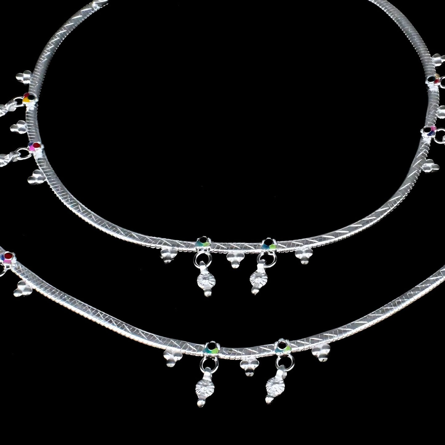 Beach Style Real Sterling Silver Indian women Anklets Ankle Pair 10.5"