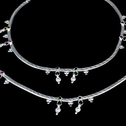 Beach Style Real Sterling Silver Indian women Anklets Ankle Pair 10.5"