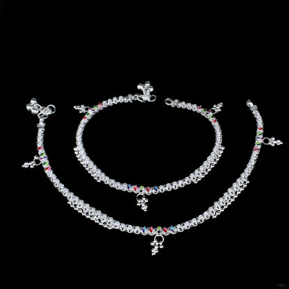 Real Sterling Silver Indian women daily wear Anklets Ankle Pair 10.3"