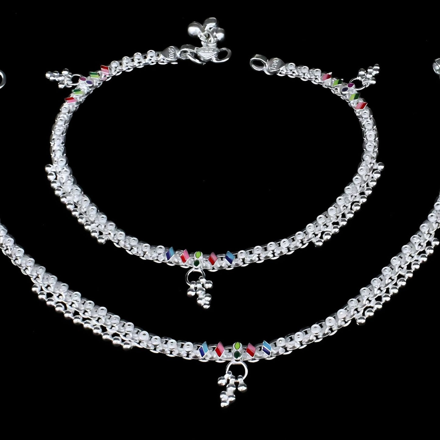 Real Sterling Silver Indian women daily wear Anklets Ankle Pair 10.3"