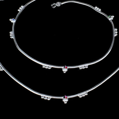 Real Sterling Silver Indian women amazing handmade Anklets Ankle Pair 10.5"