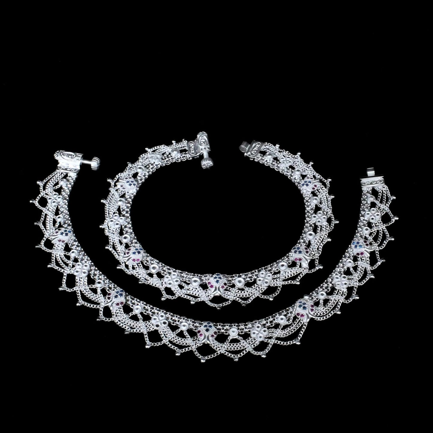 Indian Wedding Wear Sterling Silver Indian women Anklets Ankle Pair 10.2"