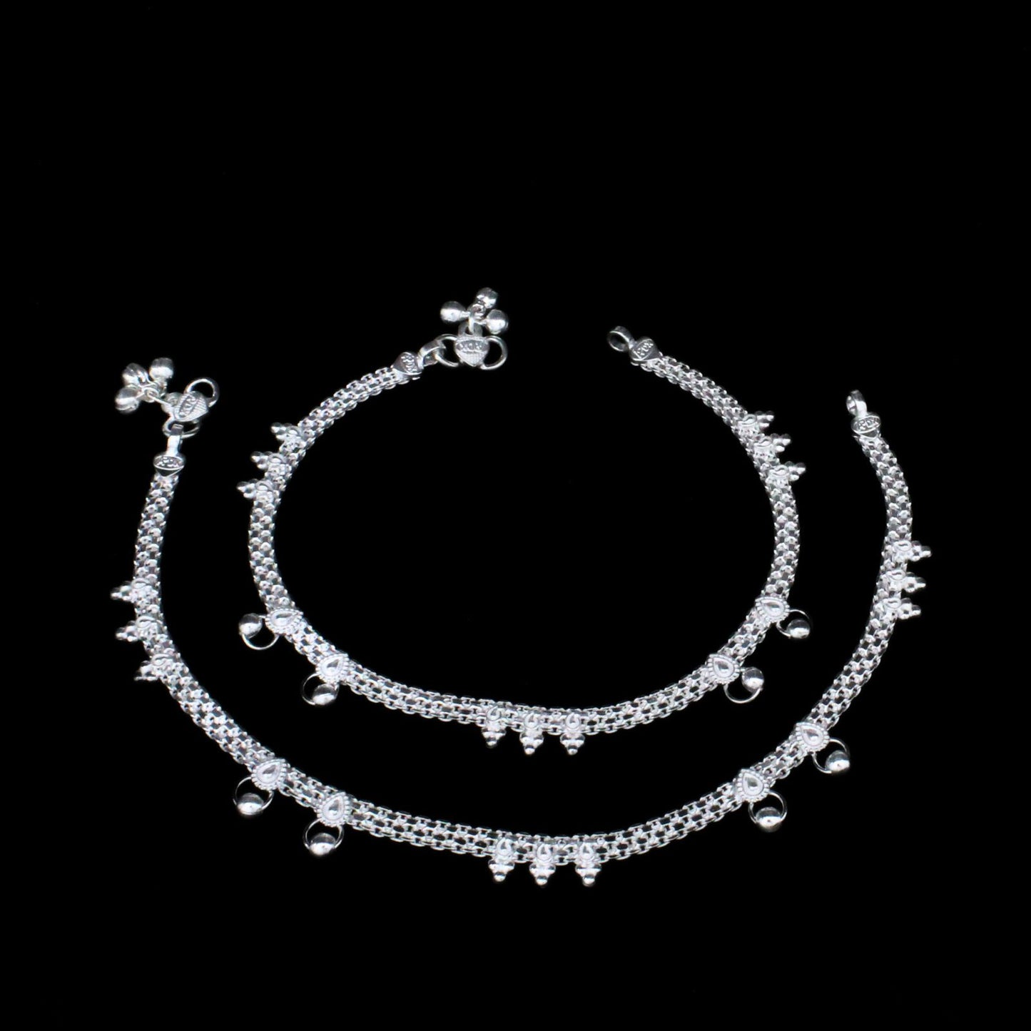 Indian style Sterling Silver Indian women Anklets Ankle Pair 10.5"