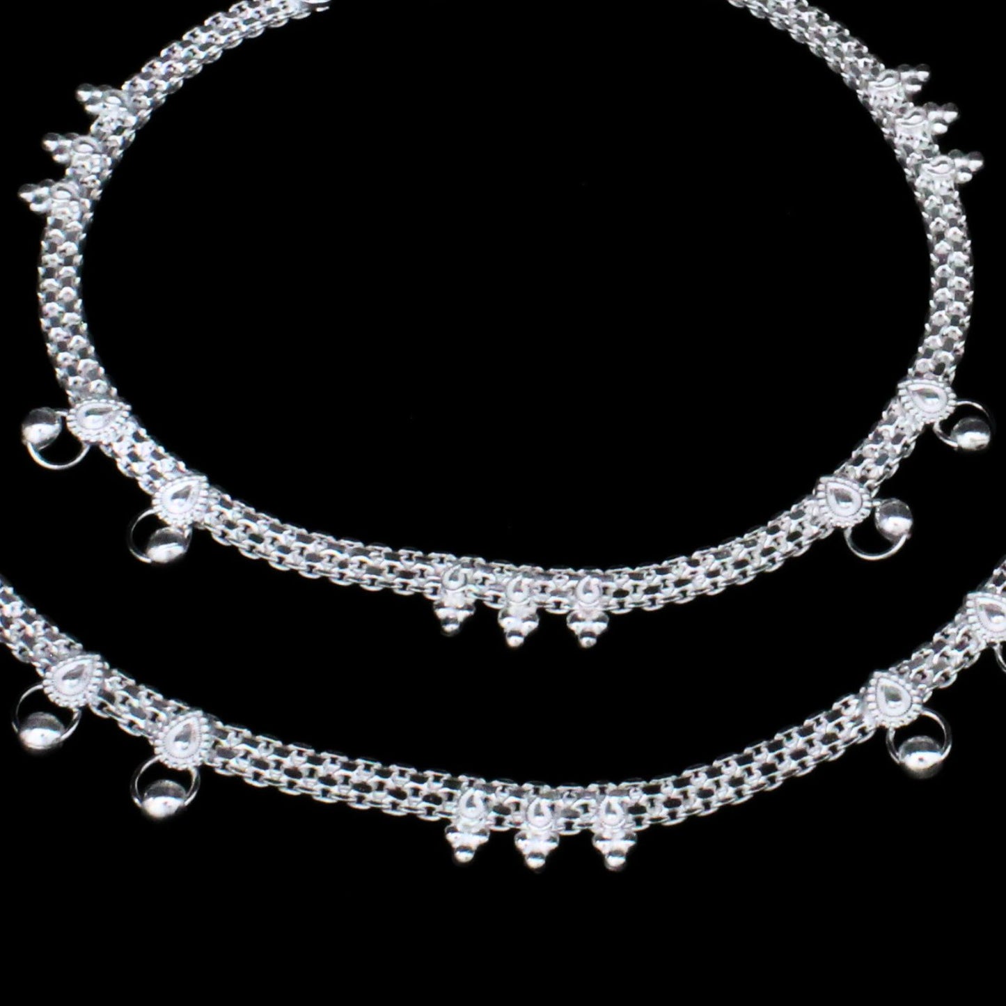 Indian style Sterling Silver Indian women Anklets Ankle Pair 10.5"