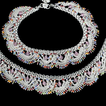 Real Silver Multi Beads Indian women designer jhallar Anklets Ankle Pair 10.5"