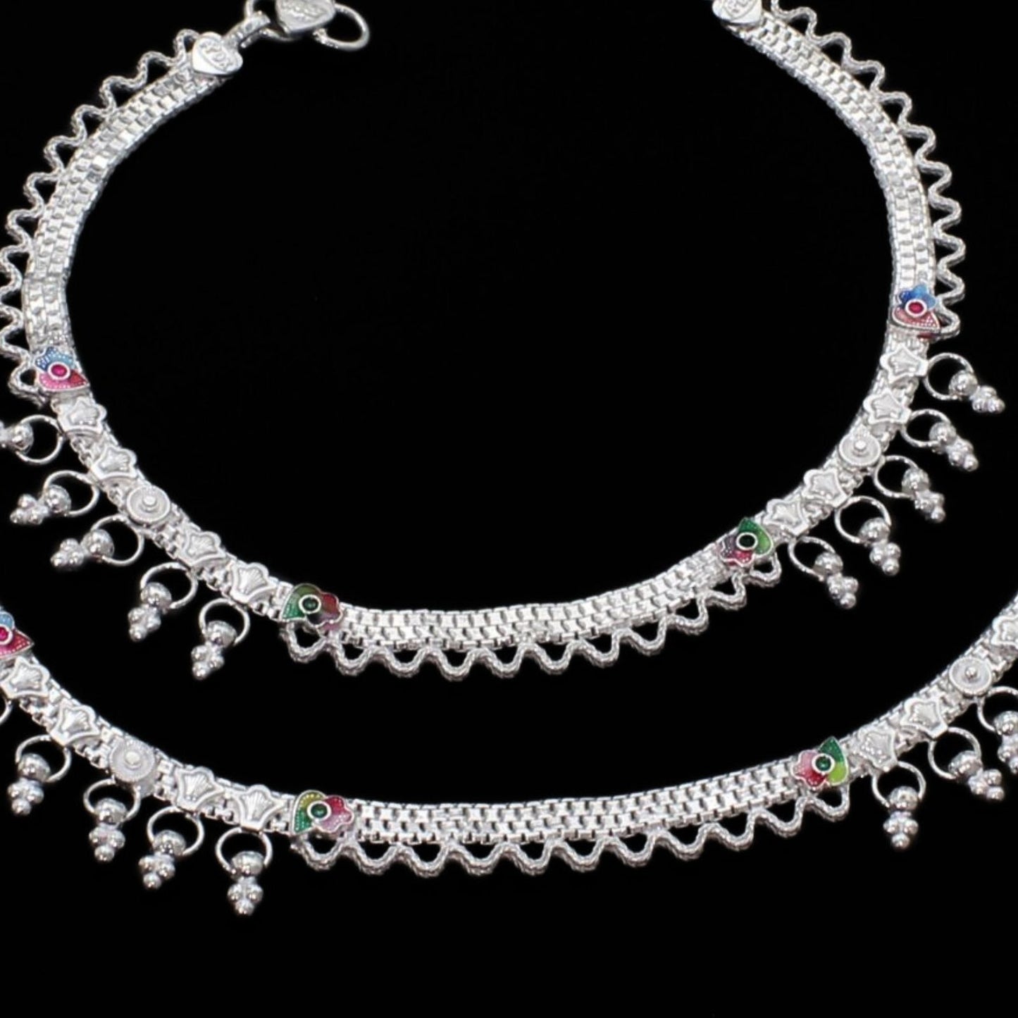 Real Silver Indian women unique beach wear Anklets Ankle Pair 10.2"