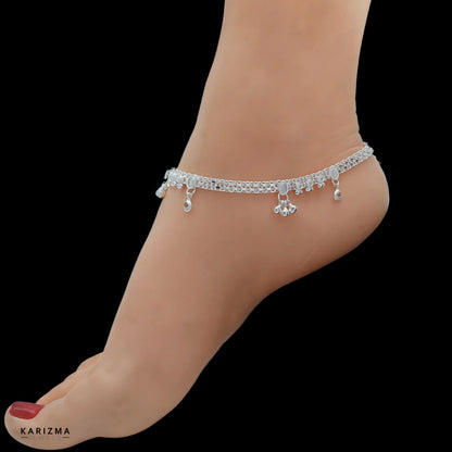 Real Sterling Silver Indian women gifting gorgeous Anklets Ankle Pair 10.3"