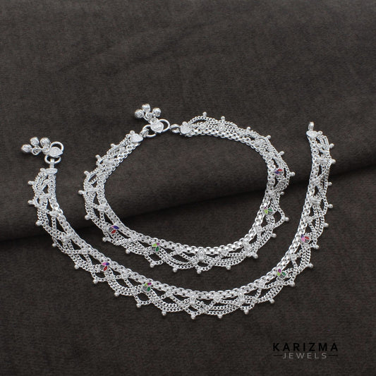 Real Sterling Silver Indian women party wear Anklets Ankle Pair 10.3"