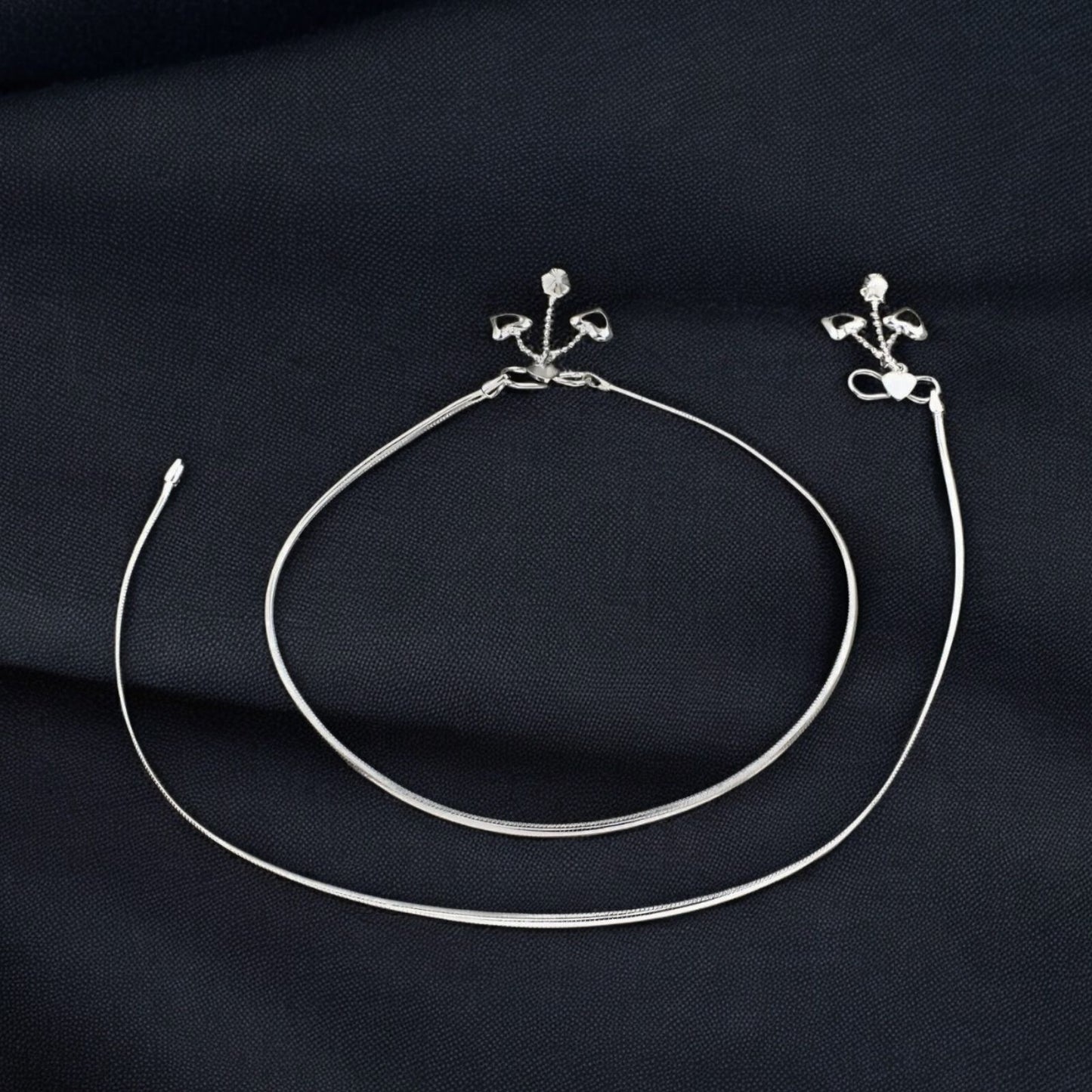 925 Sterling Silver women boho style Chain Anklet Pair 10.3"