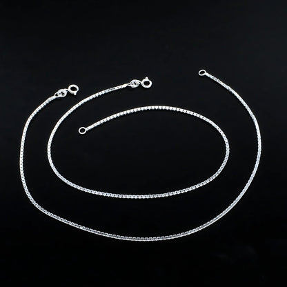 925 Sterling Silver girlish box Chain Anklet Pair 10.3"