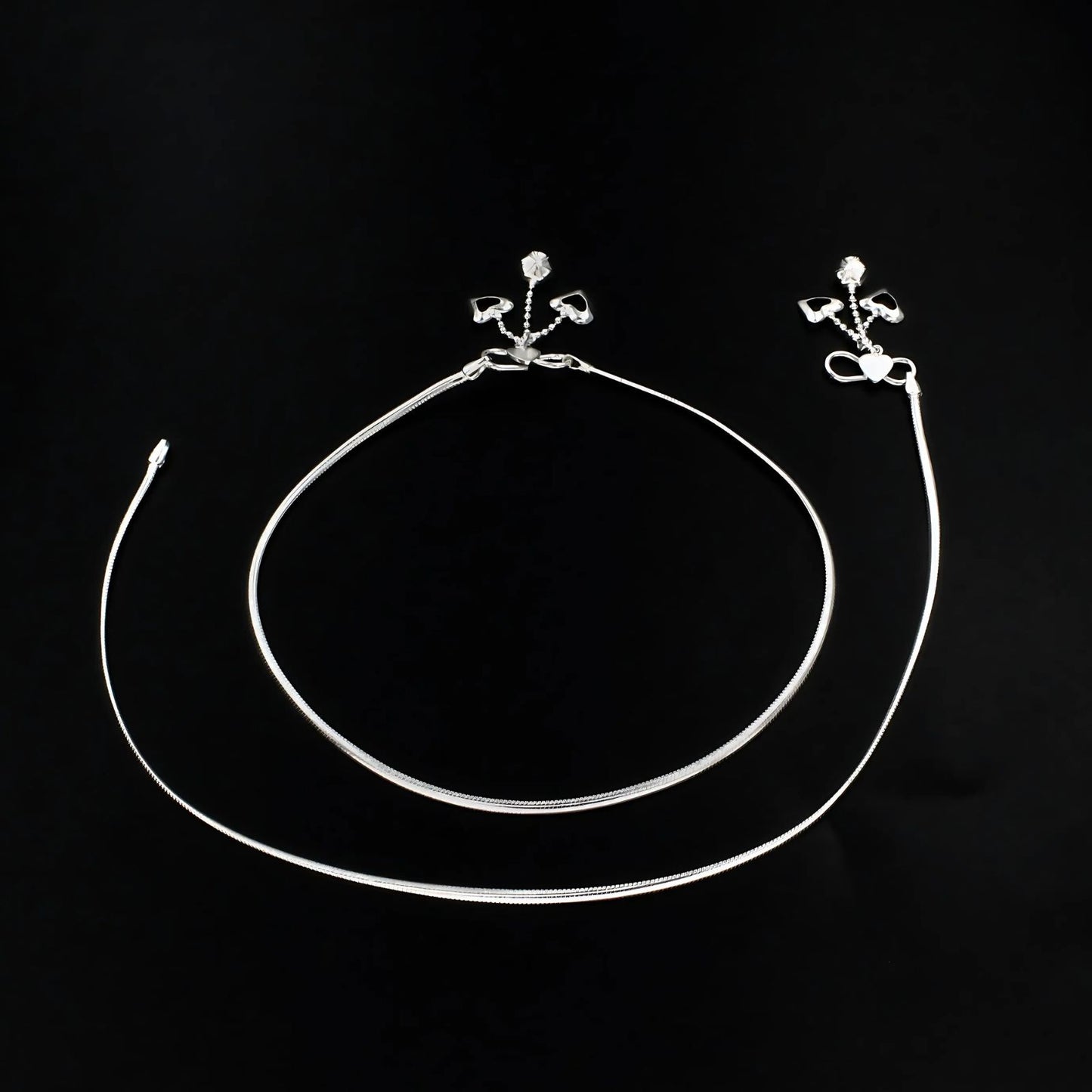 925 Sterling Silver women boho style Chain Anklet Pair 10.3"